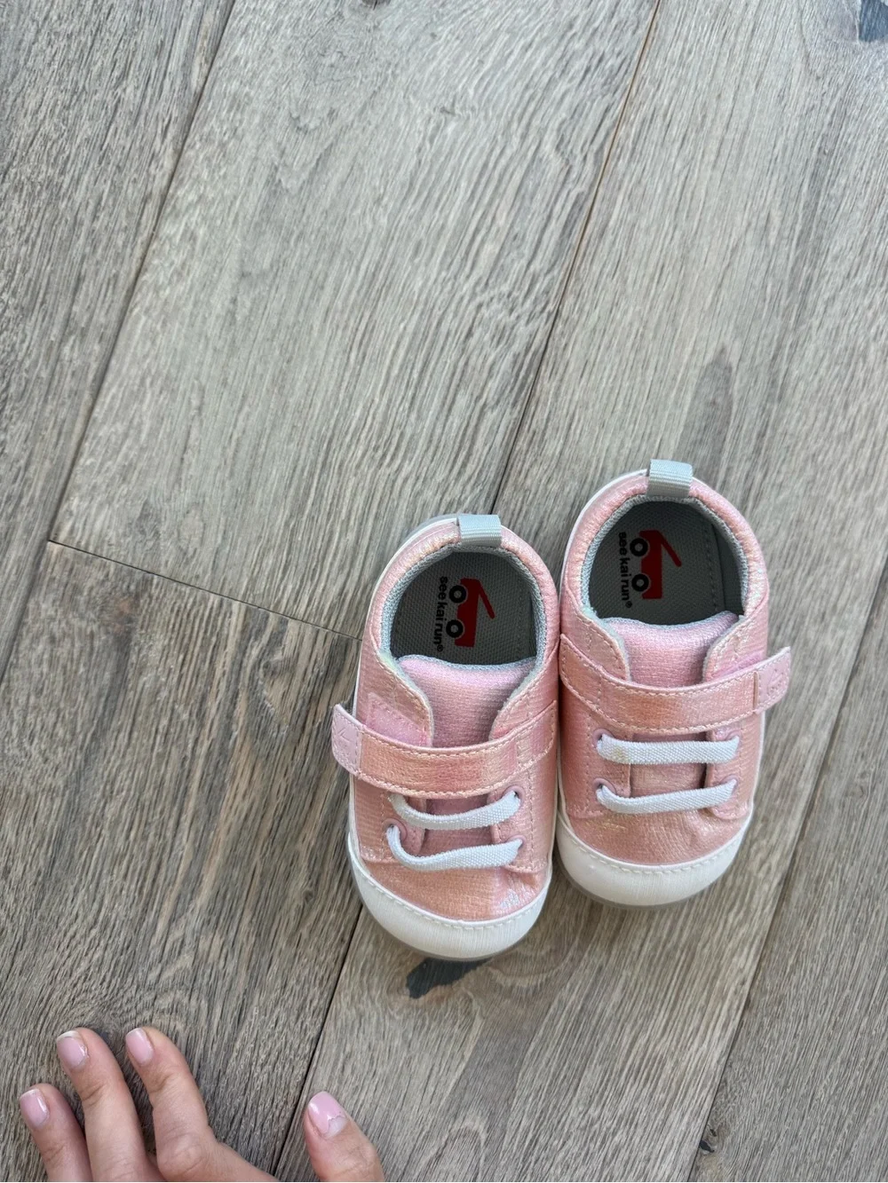 See Kai Run Pink Shimmer Velcro Baby Sneakers
